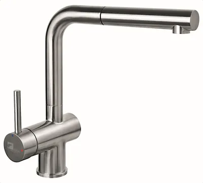 Produktbild von AquaCucina 45008-E Armatur LAGO S Edelstahl matt gebürstet mit ausziehbarem Auslauf / Küchenarmatur / Einhebelmischer