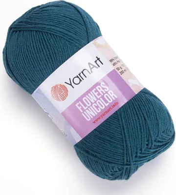 A ball of teal yarn with a label.