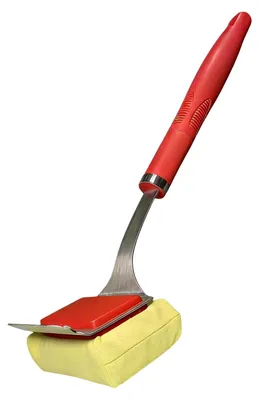 Imagen del producto de Cepillo para parrilla, diseño sin cerdas, raspador de acero inoxidable, color rojo