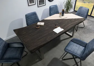Produktbild von MASSIVMOEBEL24 Baumtisch Mango 200x100x77 grau lackiert / U-Beine silber matt FREEFORM 5