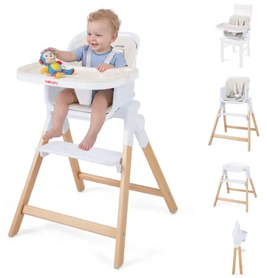 Produktbild von COSTWAY 4 in 1 Hochstuhl Baby, Kinderhochstuhl mit Tablett, Babyhochstuhl mit Fußstütze, Sitzkissen, Sicherheitsgurt für Baby von 6-36 Monaten, Beige