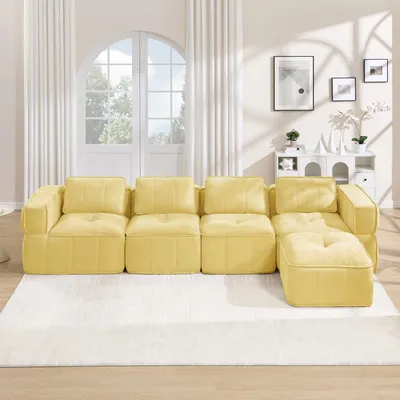 Productafbeelding van Modulaire hoekbank voor 4 personen, met 32D-schuimvulling, inclusief ottoman, diepe zitkussens, comfortabel (beige)