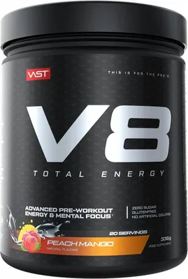 Produktbild von VAST V8 Total Energy (20 serv) Peach Mango - Pre-Workout - Pre-Workout Booster