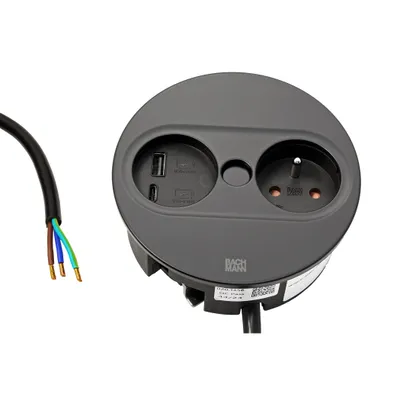 Obrázek produktu pro Bachmann 946.106, Type E + USB A + USB C, Do stolu, 4 cm, Stůl, Černá, Kov, Plast