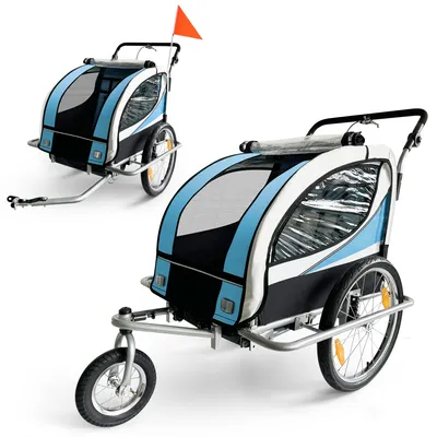Obrázek produktu pro SAMAX 360° otočný přívěs za kolo 2v1 Jogger - modrý - stříbrný rám
