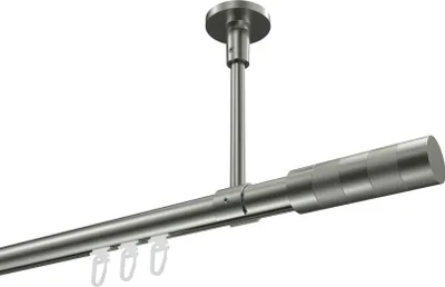 Produktbild von Interdeco Innenlaufstange / Gardinenstange mit Innenlauf Edelstahl-Optik, Typ Sonette Mavell (Zylinder Bicolor) Deckenmontage, 20 mm Ø 1-läufig, 220 cm