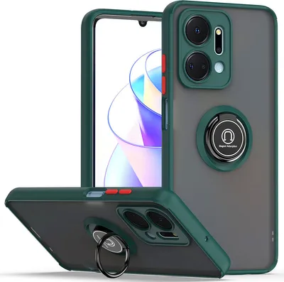 Produktbild von Honor X7A Hülle, Ring Halter Ständer Matte Transluzent TPU Rahmen Stoßfest Schutzhülle für Honor X7A dunkelgrün