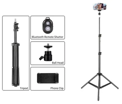 Image de Trépied pour selfies, hauteur réglable, télécommande Bluetooth, 150 cm