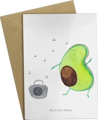 Produktbild von Mr. & Mrs. Panda Glückwunschkarte Avocado Tanzen - Weiß - Geschenk, Party, Singen, dankeskarten, einladungskarten, Feier, Musik, osterkarte, osterkarten, weihnachtskarten