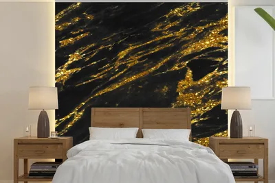 Produktbild von MuchoWow® Fototapete für Wohnzimmer oder Schlafzimmer Wandtapete Vinyl Motivtapete Marmor - Gold - Schwarz - 240x240 cm - Schlafzimmer-Tapete