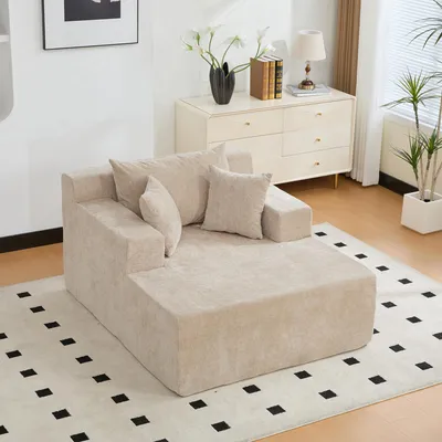 Produktbild von MODFU Relaxsofa 1-Sitzer-Sofa mit Chaiselongue Weiche,Loungesofa Hellkhaki,Chenille,Polstermöbel Liegestuhl für Wohnzimmer