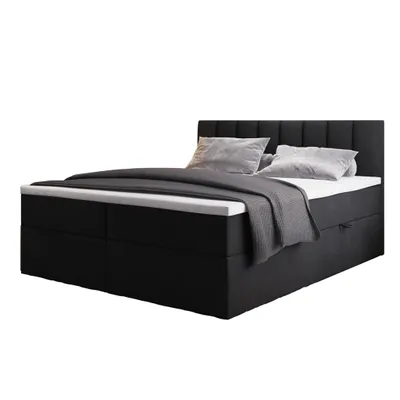 Produktbild von TRADA Boxspringbett Palermo 180x200 Matratze 9-Zonen Pocket Express mit Bettkasten Schwarz Velvet Topper