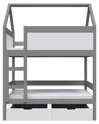 Produktbild von Masseno Etagenbett TAMI 80x180 cm mit Schublade, Rausfallschutz, Kinderbett mit Leiter für Mädchen und Jungs, Stockbett, Hellgrau