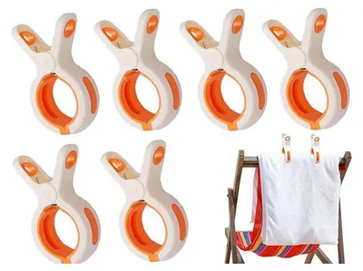 Obrázok produktu pre Sponky na plážové uteráky – 6 kusov – Veľké sponky na bielizeň – Sponky na prikrývky – Sponky na prádlo – Sponky – Sponky na uteráky – Sponky na plážové uteráky – Biele