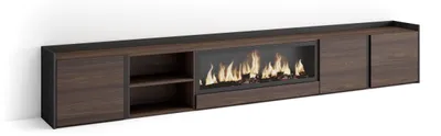 Produktbild von TV-Möbel Holzeffekt eiche schwarz 315x35x50cm Kamin mit Feuereffekt