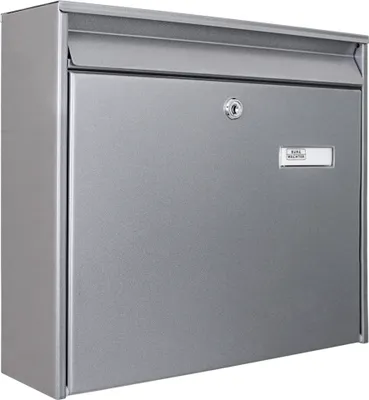 A silver mailbox is shown against a white background.