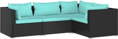 Immagine prodotto di vidaXL Set da salotto da giardino 4 pezzi con cuscini in polirattan nero