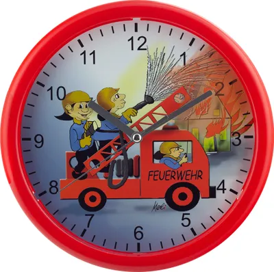 Produktbild von EUROTIME Kinderwanduhr Feuerwehr Ø 25cm, Quarz