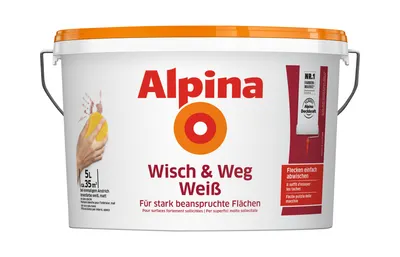 Produktbild von Alpina 5 Liter weiße Wandfarben für Innen Wisch&Weg Farbe