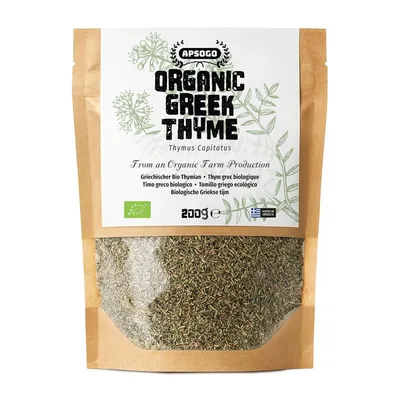 Produktbild von Apsogo Thymian - Getrockneter  Thymian aus Griechenland -  & ausgezeichneter Geschmack, als Gewürz oder Thymiantee (200g)