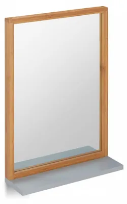 Produktbild von Relaxdays Wandspiegel mit Ablage, Spiegel zum Aufhängen, Badspiegel Holzrahmen, Flurspiegel aus Bambus & MDF, natur/grau