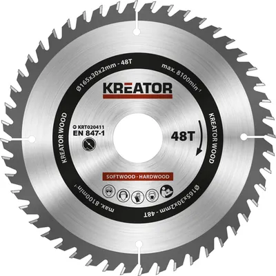 Produktbild von Kreissägeblatt 165 x 30 x 2 mm 48 Zähne für Holz inkl. Reduzierringe