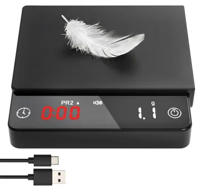 Kaffeewaage Mini, 2 kg / 0,1 g, Timer, LED, Schwarz