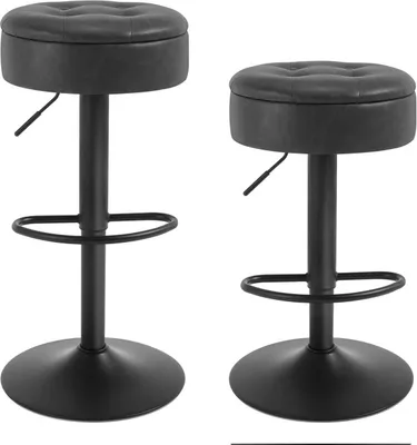 Produktbild von WOLTU Barhocker, Sitzhocker mit Stauraum, höhenverstellbar, 360° drehbar, Kunstleder Metall : Anthrazit 2 Farbe: Anthrazit Stückzahl: 2