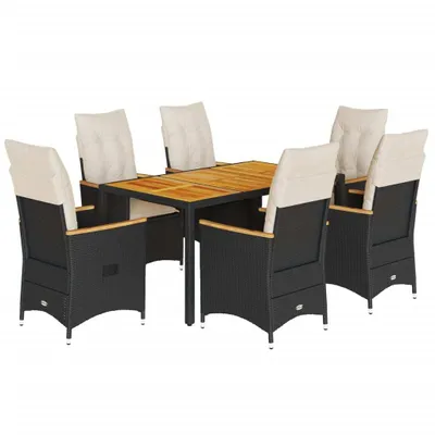 Image de vidaXL Ensemble de jardin 7 pièces avec coussins Noir Poly Rattan