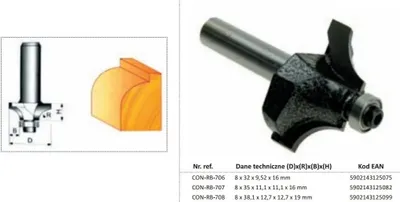Produktbild von Condor frez do drewna, do zaokrągleń fi=35 11,1 x 16mm trzpień 8mm z łożyskiem