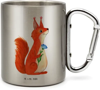 Produktbild von Mr. & Mrs. Panda Thermobecher Eichhörnchen Blume - Transparent - Geschenk, Motivation Sprüche, Becher Aus Edelstahl, Teetasse, Trinkbecher, Lachen, glücklich Spruch, Spaß