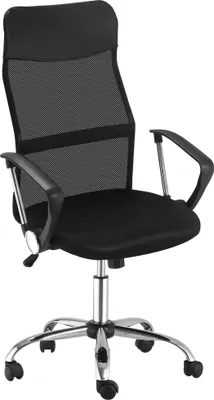 A black office chair with a mesh back and padded seat, shown from a front-facing angle on a white background.