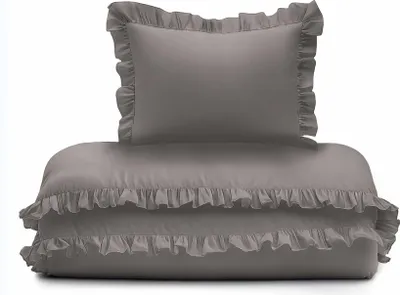 Produktbild von Babybettwäsche Set mit Rüschen 100x135 Baumwolle 2-teilig Warmes Grau