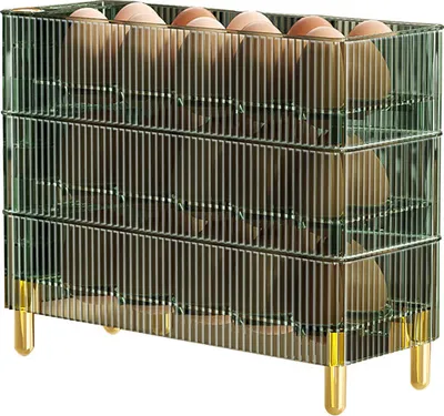 Image de (Vert) Porte-œufs pour réfrigérateur, bac à œufs pivotant à 3 couches pour réfrigérateur, plan de travail de cuisine à la mode, boîte à œufs frais