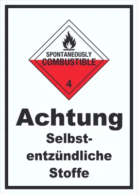 Produktbild von Schild Selbstentzündliche Stoffe Spotaneously Combustible hochkant A5 Rückseite selbstklebend