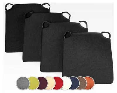 Produktbild von 4er Set Stuhlkissen mit Klettverschluss - Polsterauflage für Stühle - Indoor/Outdoor - Maße: 42 (vorne) | 35 (hinten) x 40 x 5 cm - Schwarz