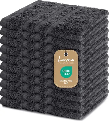 Produktbild von Lavea® 10er Set Seiftuch 30x30 cm – Hochwertige Gästehandtücher 30x30 - 100% Baumwolle Elena – Saugstark Waschbar Strapazierfähig - Anthrazit