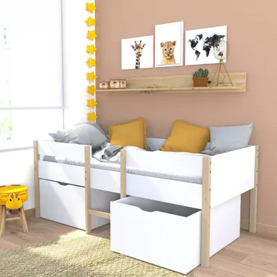 Produktbild von KINDERBETT ZEPHIR mit Schubladen/ 90X190 cm- Weiß & Naturlack