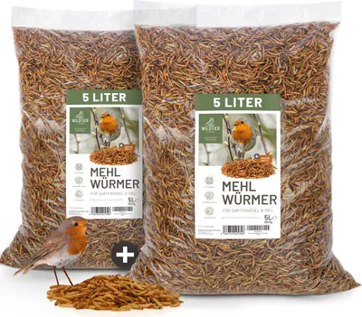 Produktbild von wildtier liebe Edel Mehlwürmer getrocknet 2 x 5L I Getrocknete Mehlwürmer für Vögel & Igel I Insektensnack, Vogelfutter, Igelfutter - Premium Insektenfutter für Wildvögel, 2er Set