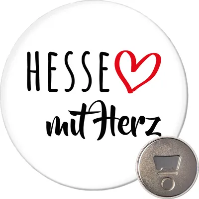 Produktbild von Huuraa Magnet Hesse mit Herz 59mm Kühlschrankmagnet rund Flaschenöffner Geschenkidee