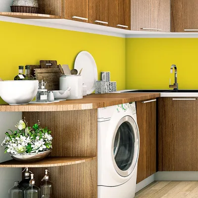Produktbild von Dekorative Vinyl-Klebefolie auf Meterware – Waschbarer, wasserfester Aufkleber für Wände, Küchen und Möbel – 60 cm x 50 m – Kanariengelb