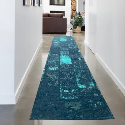 Immagine prodotto di Tappeto astratto da salotto in blu, bianco e grigio Dimensioni - 80 x 300 cm