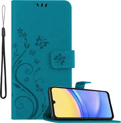 Produktbild von Cadorabo Hülle für Samsung Galaxy A16 Hülle in FLORAL BLAU Schutzhülle im Blumen Design mit Magnetverschluss, Standfunktion und Kartenfächern Book Case Cover