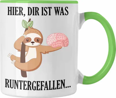Produktbild von Trendation - Dir Ist Was Runtergefallen Tasse Spruch Witzig Humor Faultier Sprüche Tasse für Frauen Männer (Grün)