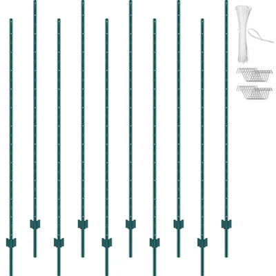 Produktbild von VEVOR 7 Fuß Zaunpfosten, 10er-Pack T-Pfosten Hochleistungs-Zaunpfosten aus Metall, stabile Zaunpfähle aus Stahl für Gartenhof, Rasen, Bauernhöfe und Maschendrahtzäune im Freien, grün