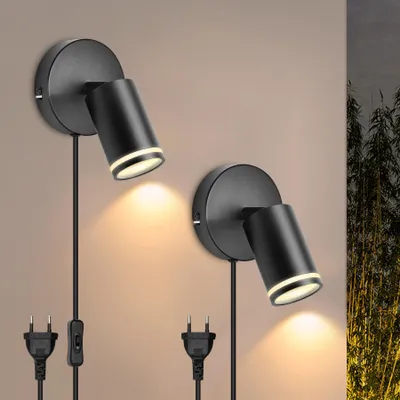 2er Set Wandlampen mit Schalter, GU10, schwenkbar 350°, schwarz