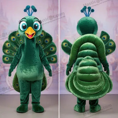 Produktbild von Samtgrüner MASTICOT Pfauen-Maskottchen mit Federkleid