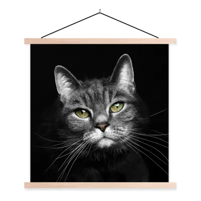 Produktbild von MuchoWow® Textilposter Haustiere - Katze - Tiere - Schwarz - Weiß 40x40 cm mit holzfarbenen Rahmen - Posterleiste