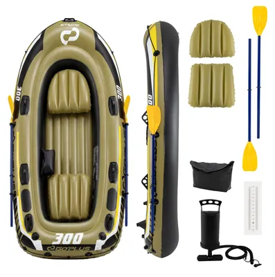 Immagine prodotto di Gommone COSTWAY per 2 persone, imbarcazione gonfiabile con 2 pagaie, pompa manuale, misuratori di pesce e supporti per canne da pesca, dimensioni 252 x 125 x 40 cm