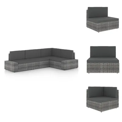 Produktbild von vidaXL 4-tlg. Garten-Lounge-Set mit Kissen Grau Poly Rattan -  Gartenmöbel-Sets